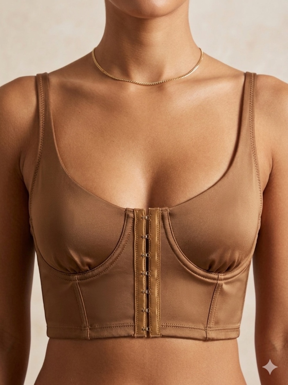 NWOT Mono B Golden Green Stretch Corset Front Closure Adjustable Strap S & M